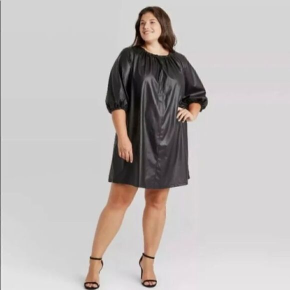 COPY - Who What Wear XXL Jet Black Faux Leather Dress - Picture 2 of 5